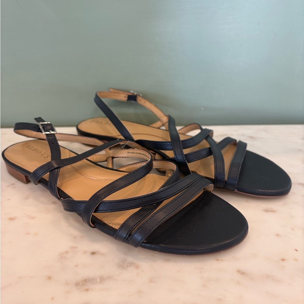 Talbots Black Strappy Leather Slingback Sandals